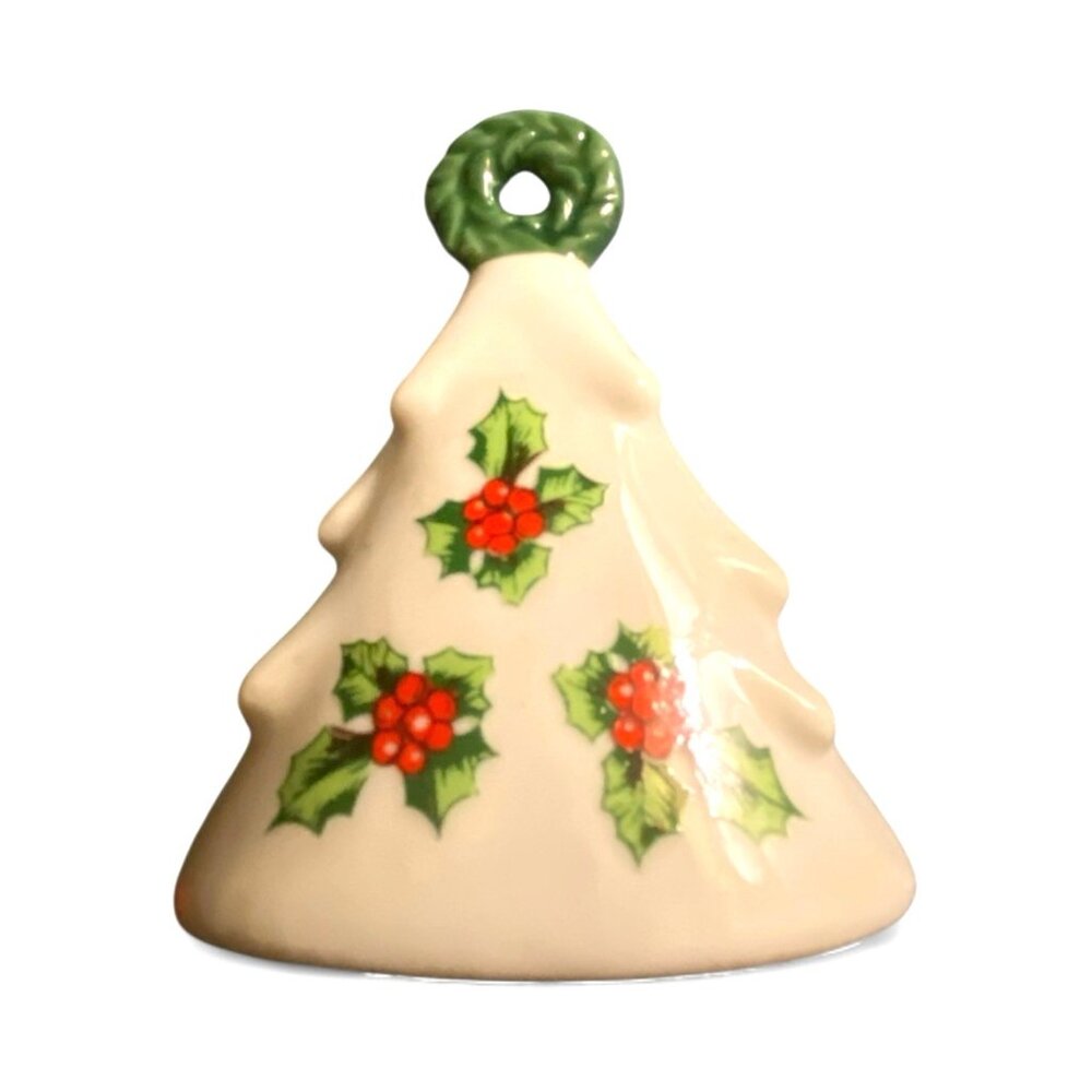 Christmas Bell Lefton Porcelain Miniature Holly & Berries Japan #457